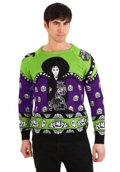 Beetlejuice Lydia Deetz Adult Halloween Sweater -Men's Costumes Sales adult beetlejuice lydia deetz ugly halloween sweater alt5