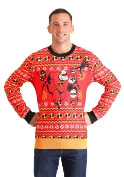 Adult Incredibles Red Ugly Christmas Sweater -Men's Costumes Sales adult incredibles red ugly christmas sweater 2