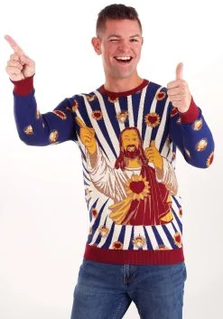 Jay And Silent Bob Buddy Christ Jesus Ugly Christmas Sweater -Men's Costumes Sales jay and silent bob buddy christ ugly sweater alt 2 upd