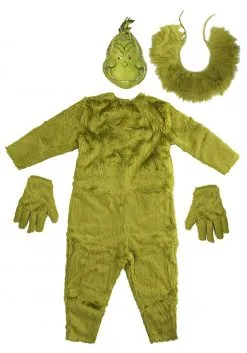 Men's The Grinch Deluxe Jumpsuit W/ Latex Mask -Men's Costumes Sales the grinch deluxe mens s m jumpsuit w latex mask alt 1
