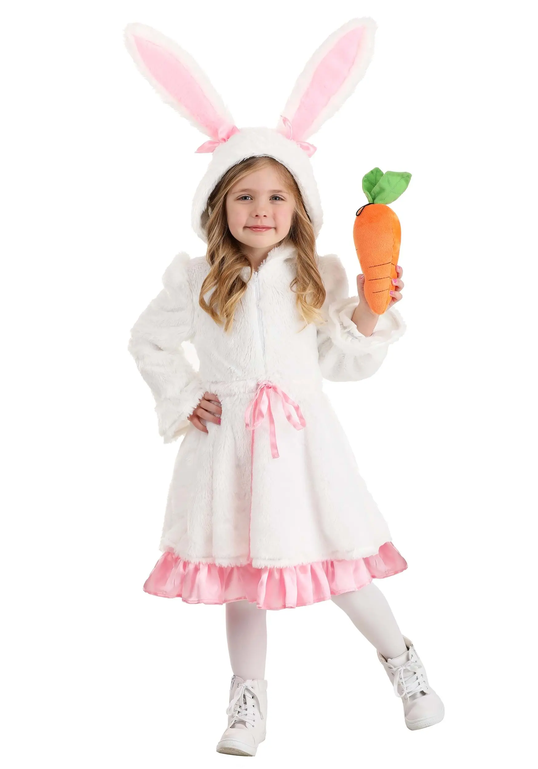 Girl's Fuzzy White Rabbit Costume For Toddlers 3 Girl's Fuzzy White Rabbit Costume For Toddlers