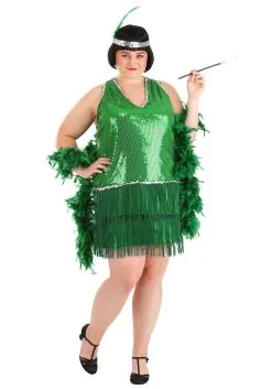 Women's Plus Size Emerald Flapper Exclusive Halloween Costume -Men's Costumes Sales womens plus size emerald flapper costume alt 2